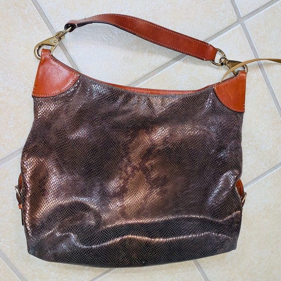 DOONEY BOURKE metallic leather hobo snakeskin  purse - Picture 2 of 16